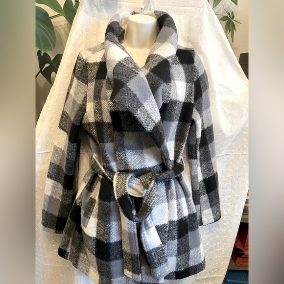 A New Day trench/pea coat worn once. Black and grey cheetah/leopard print size S - Picture 1 of 5